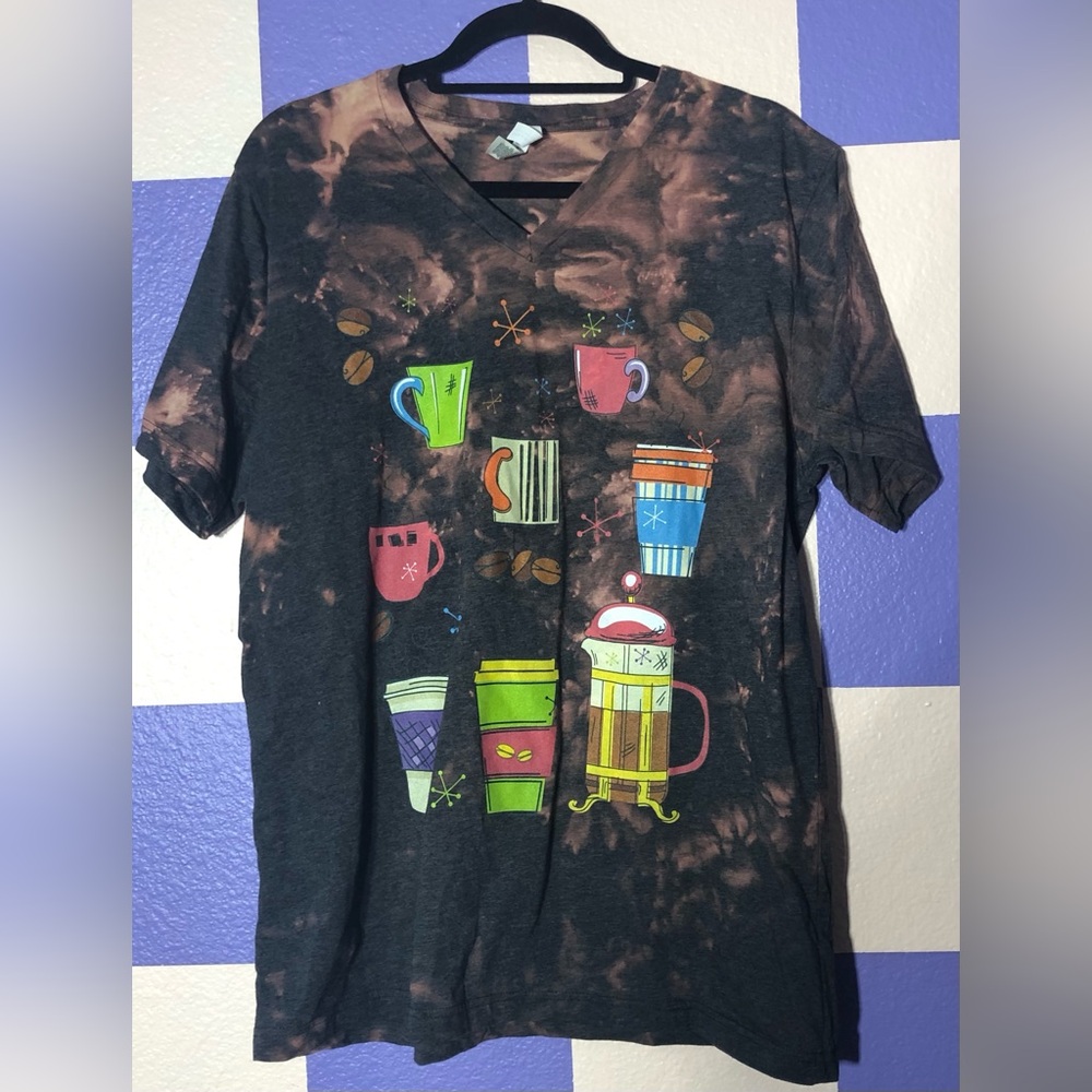NWOT Coffee Options V-Neck Heather Grey Acid Wash Tee - Size XL